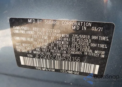 2021 Subaru Forester Limited z USA, uszkodzony, nr VIN JF2SKASC4MH524356